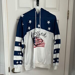 Blessed American Flag Men's Hoodie - Blue and White